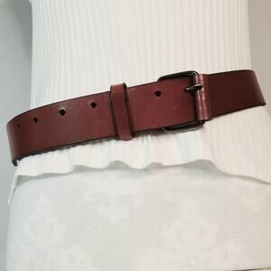 Heavy Leather Belt 34 Waist Off Center Pin And Punch Holes Caramel Brown